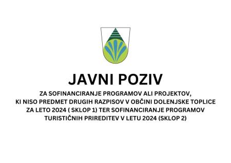 OBVESTILO O VREDNOSTI RAZPISANIH SREDSTEV JAVNEGA POZIVA ZA SOFINANCIRANJE PROGRAMOV ALI PROJEKTOV, KI NISO PREDMET DRUGIH RAZPISOV V OBČINI DOLENJSKE TOPLICE ZA LETO 2024